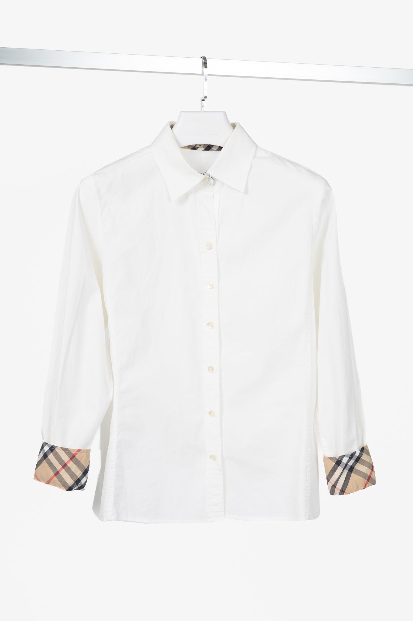 Burberry White Cotton-Poplin Check-Cuff Buttoned Shirt