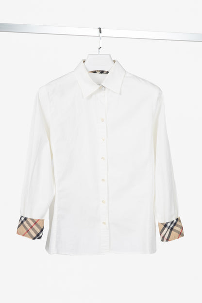 Burberry White Cotton-Poplin Check-Cuff Buttoned Shirt