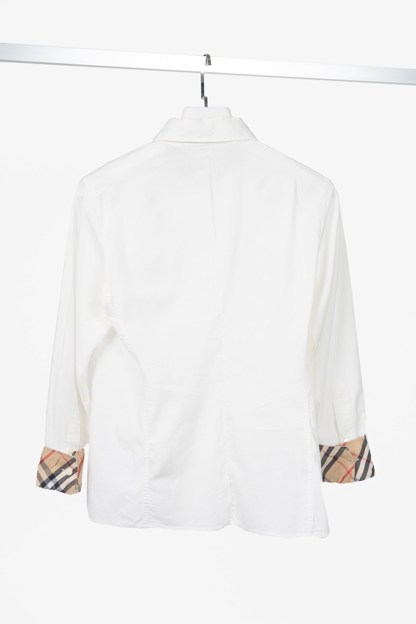 Burberry White Cotton-Poplin Check-Cuff Buttoned Shirt