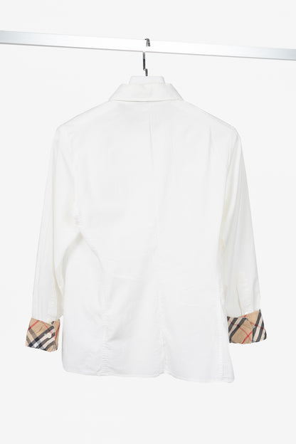 Burberry White Cotton-Poplin Check-Cuff Buttoned Shirt