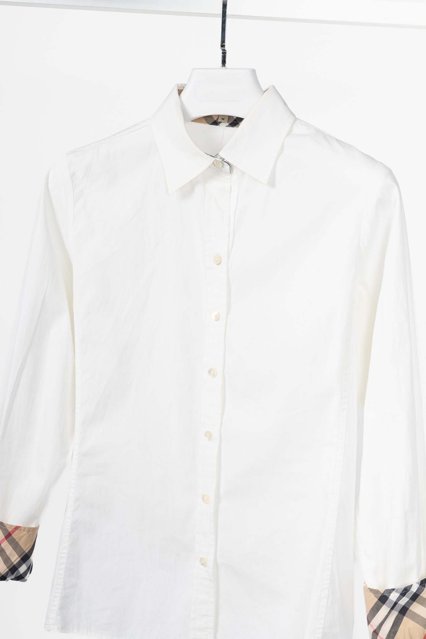 Burberry White Cotton-Poplin Check-Cuff Buttoned Shirt