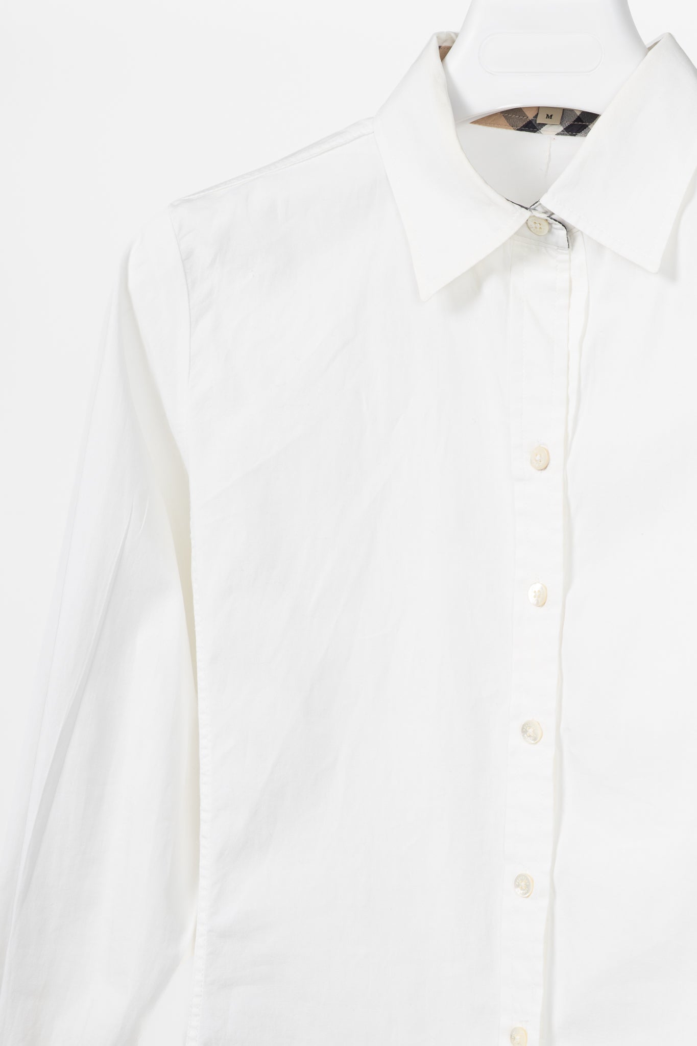 Burberry White Cotton-Poplin Check-Cuff Buttoned Shirt