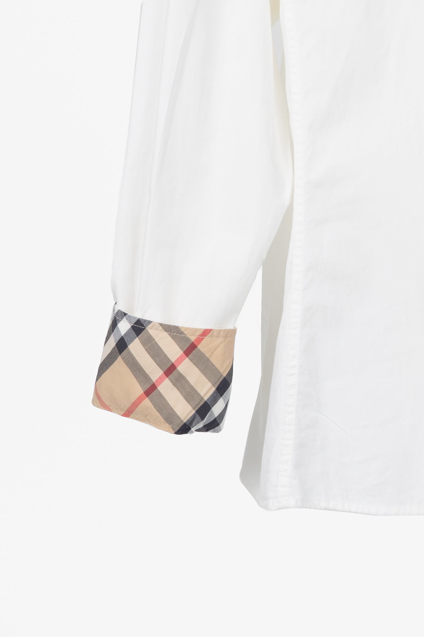 Burberry White Cotton-Poplin Check-Cuff Buttoned Shirt