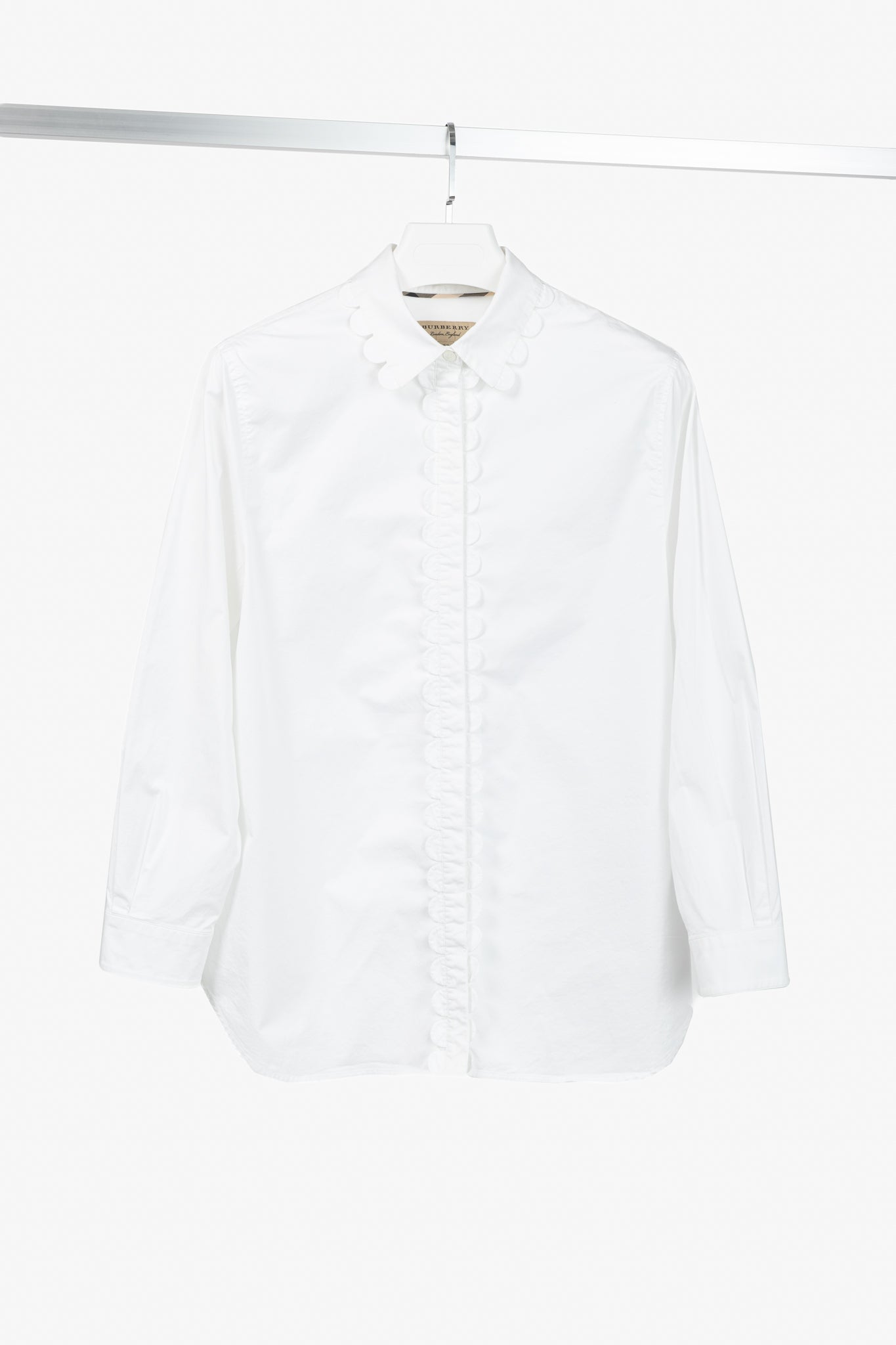 Burberry White Cotton-Poplin Scalloped-Trim Buttoned Shirt