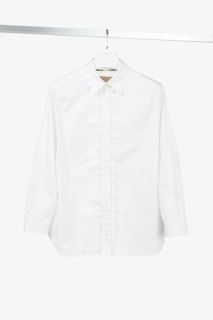 Burberry White Cotton-Poplin Scalloped-Trim Buttoned Shirt
