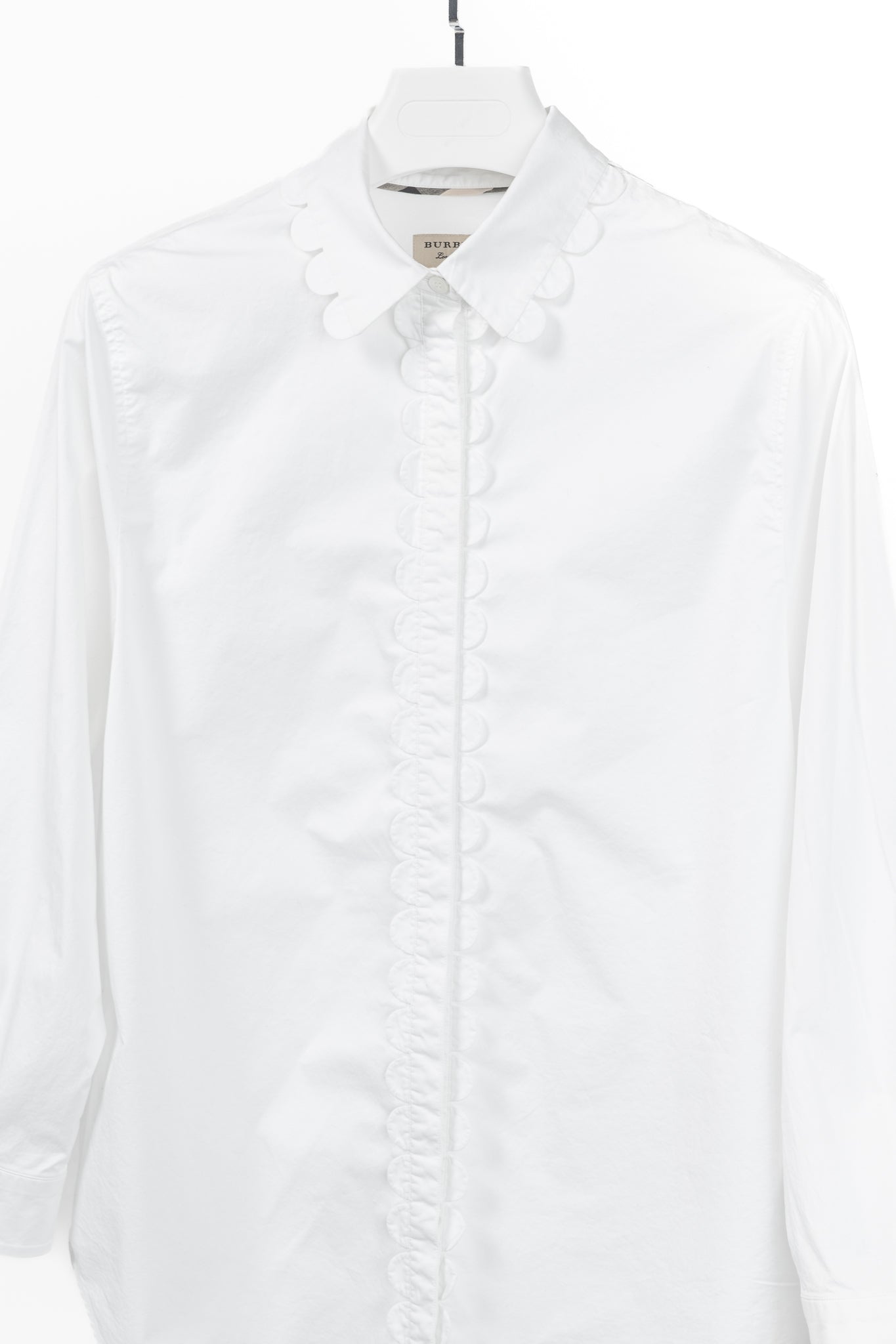 Burberry White Cotton-Poplin Scalloped-Trim Buttoned Shirt