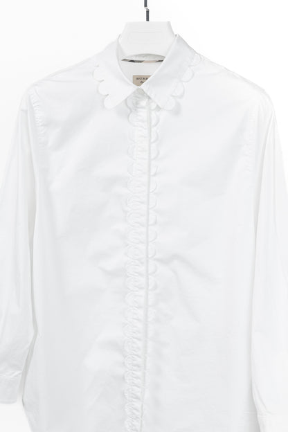 Burberry White Cotton-Poplin Scalloped-Trim Buttoned Shirt