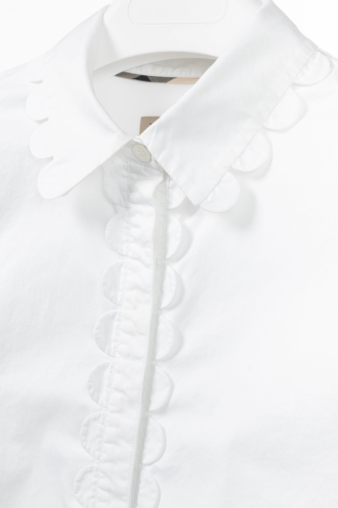 Burberry White Cotton-Poplin Scalloped-Trim Buttoned Shirt
