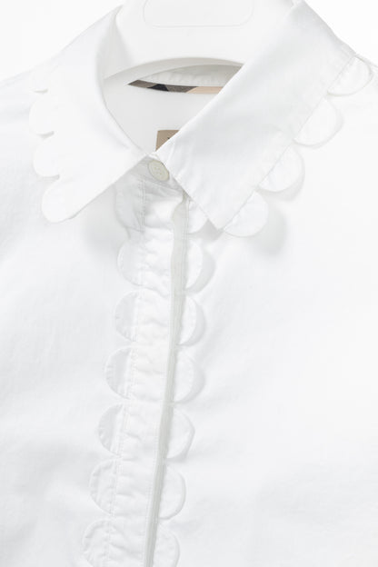 Burberry White Cotton-Poplin Scalloped-Trim Buttoned Shirt