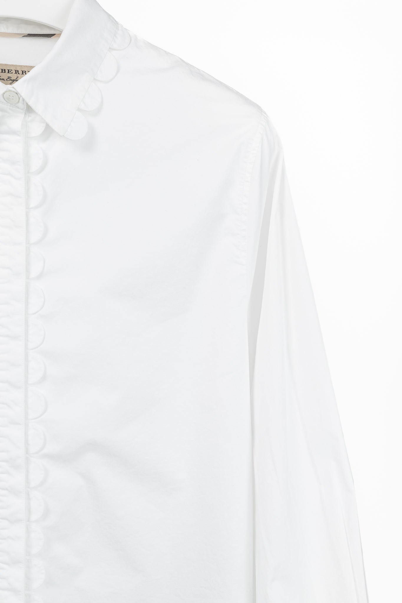 Burberry White Cotton-Poplin Scalloped-Trim Buttoned Shirt