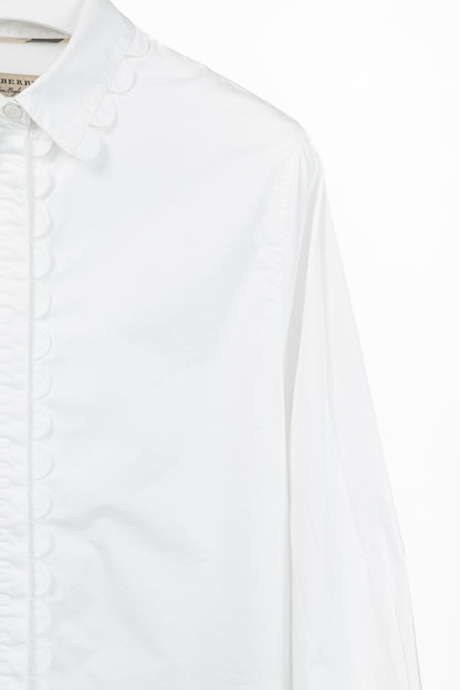 Burberry White Cotton-Poplin Scalloped-Trim Buttoned Shirt