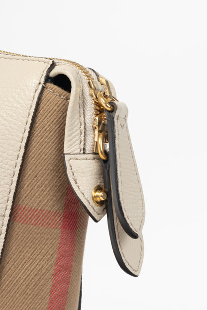 Burberry Welburn Cream Leather Check-Trim Tote