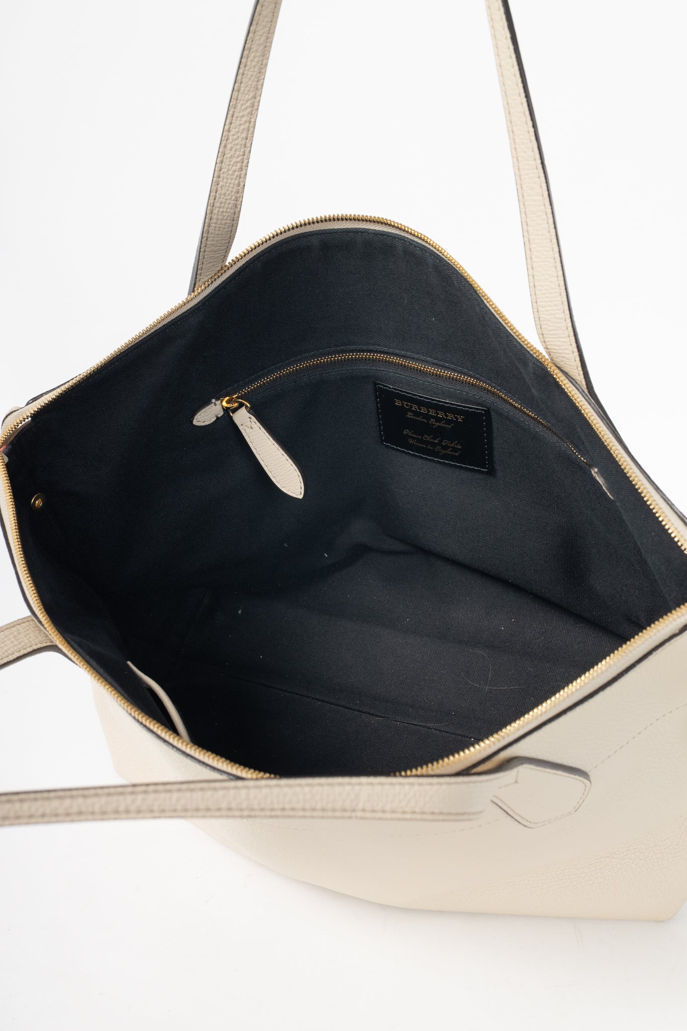 Burberry Welburn Cream Leather Check-Trim Tote