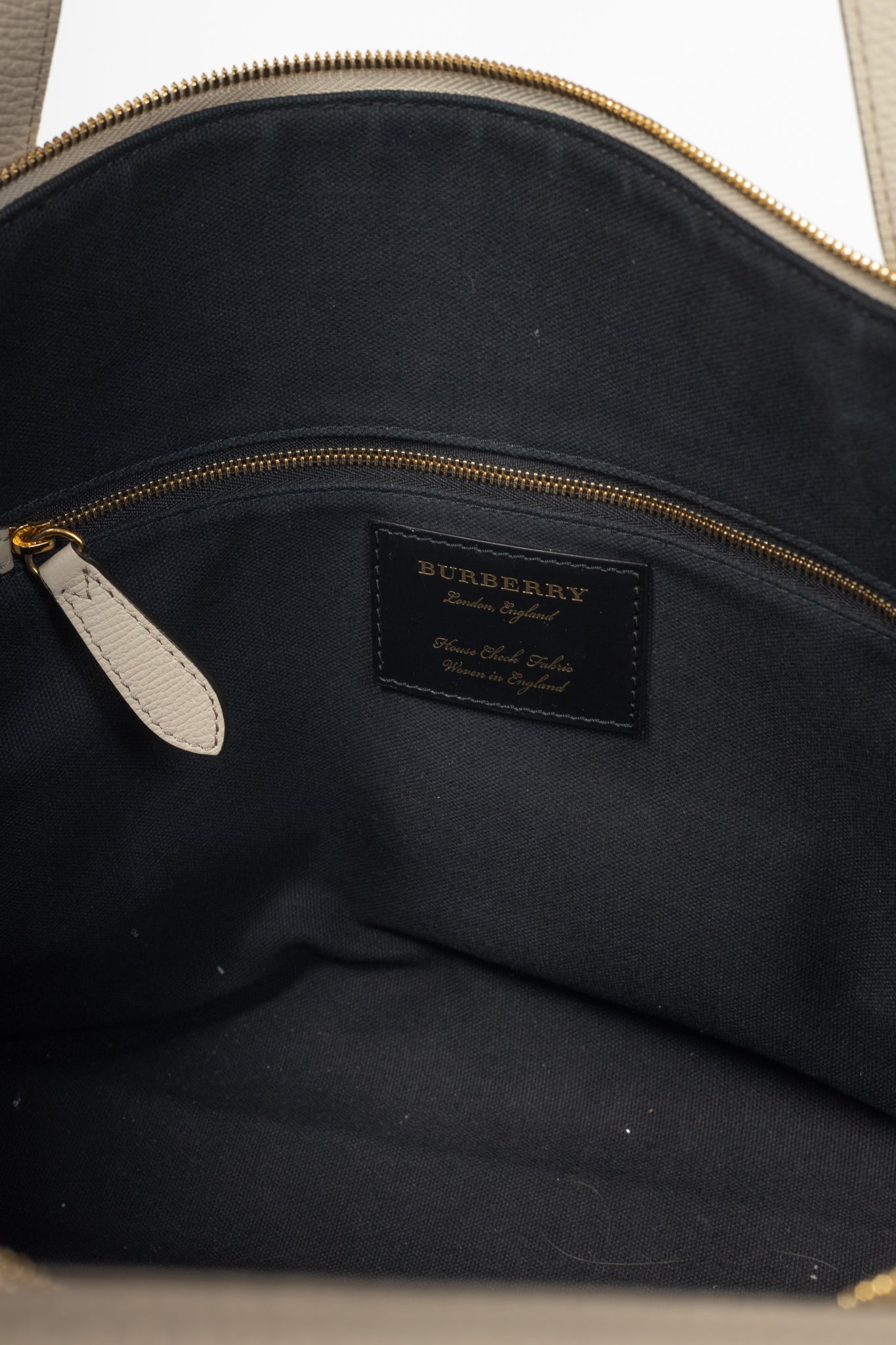 Burberry Welburn Cream Leather Check-Trim Tote