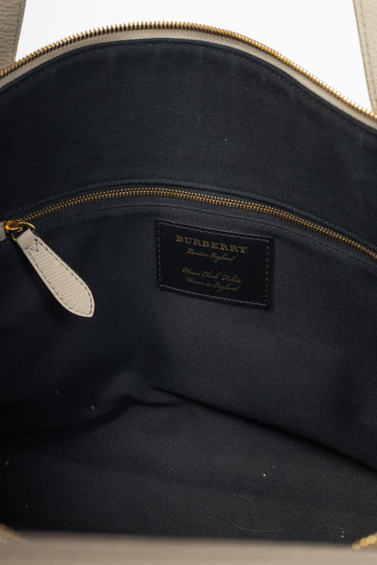 Burberry Welburn Cream Leather Check-Trim Tote