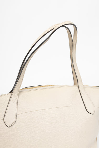 Burberry Welburn Cream Leather Check-Trim Tote
