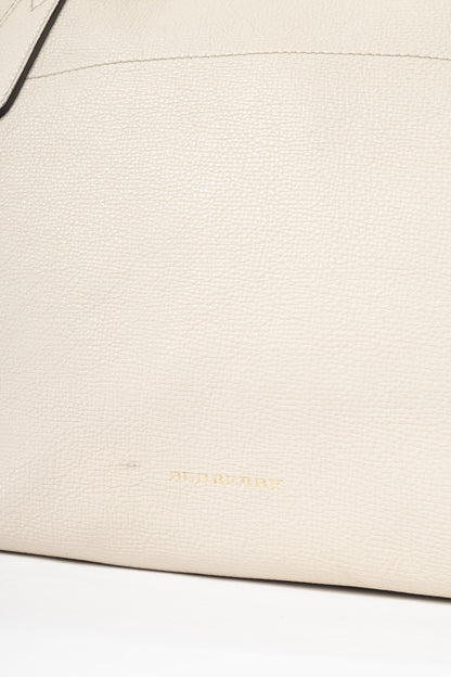 Burberry Welburn Cream Leather Check-Trim Tote