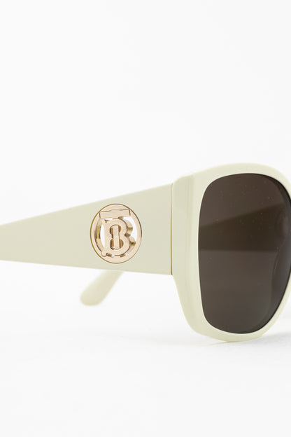 Burberry SS19 Runway BE4920 White Acetate Logo-Temple Oversized Butterfly Frame Sunglasses