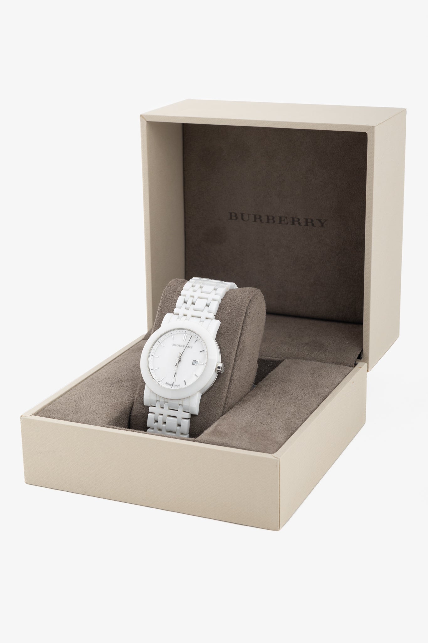 Burberry AW11 BU1870 White Ceramic Check-Dial Watch