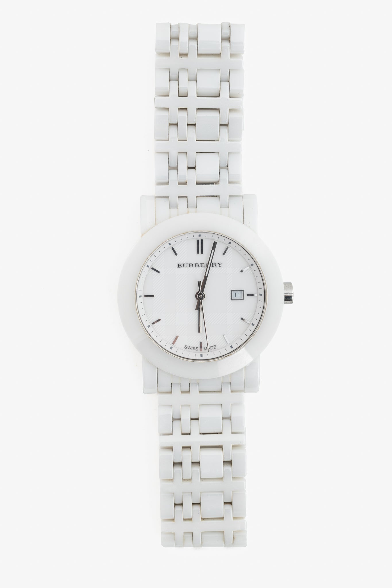 Burberry AW11 BU1870 White Ceramic Check-Dial Watch