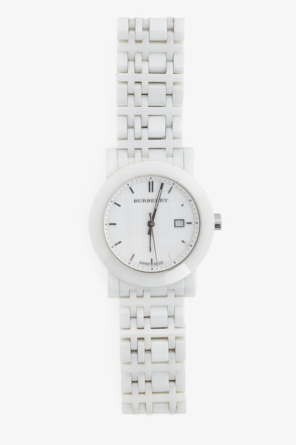 Burberry AW11 BU1870 White Ceramic Check-Dial Watch