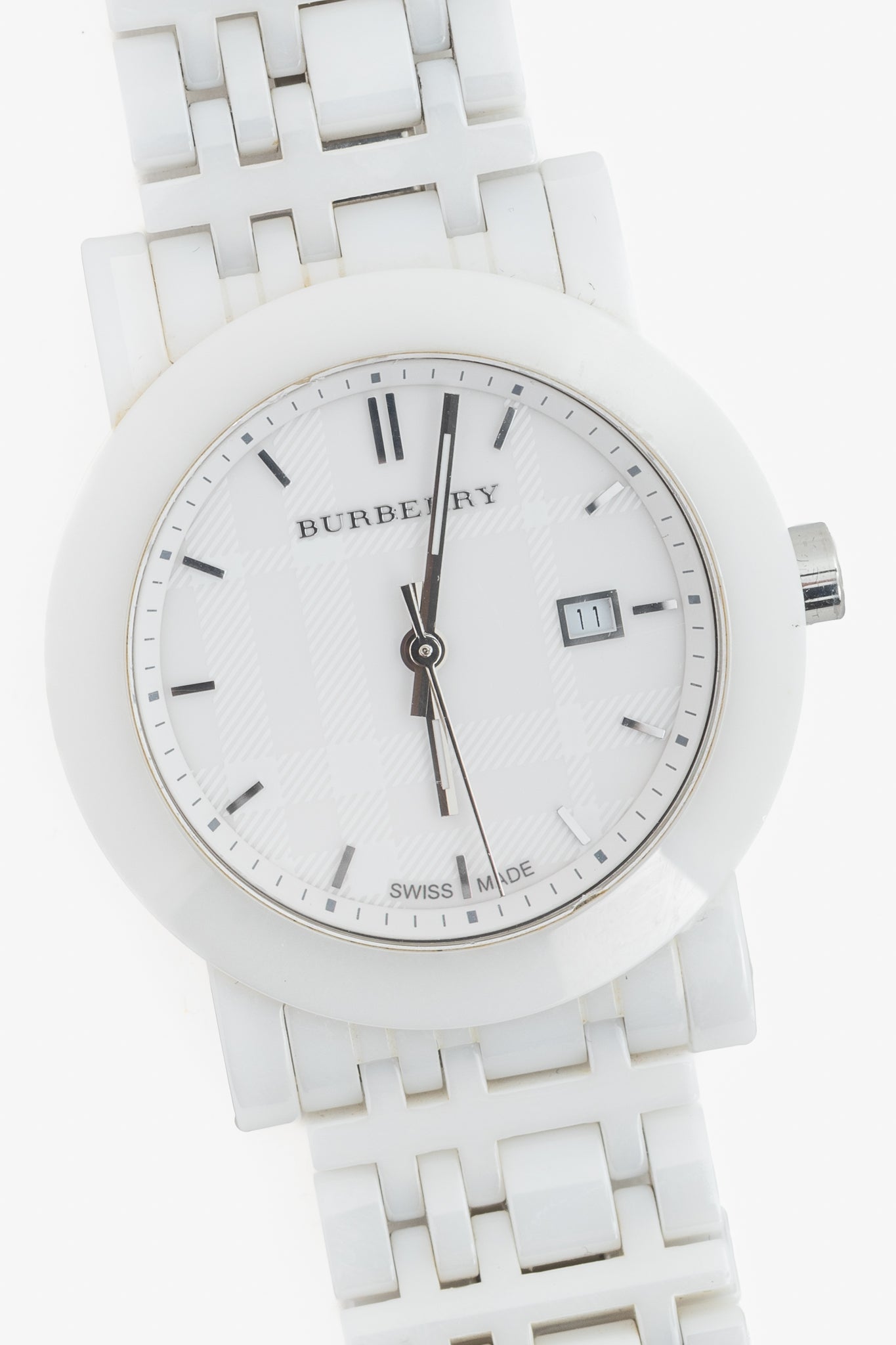 Burberry AW11 BU1870 White Ceramic Check-Dial Watch