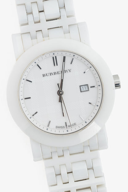 Burberry AW11 BU1870 White Ceramic Check-Dial Watch