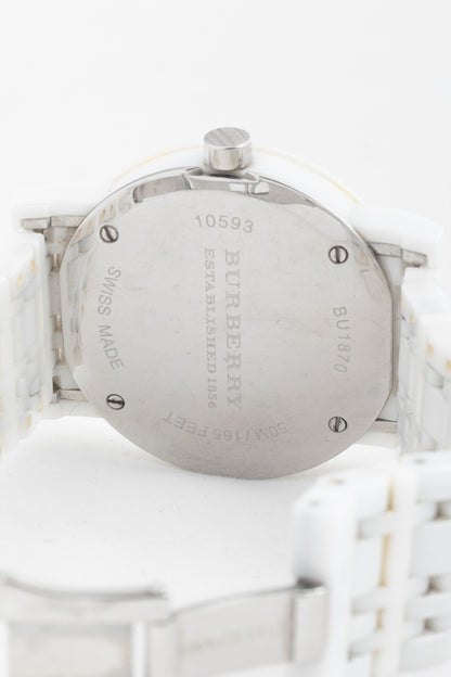 Burberry AW11 BU1870 White Ceramic Check-Dial Watch