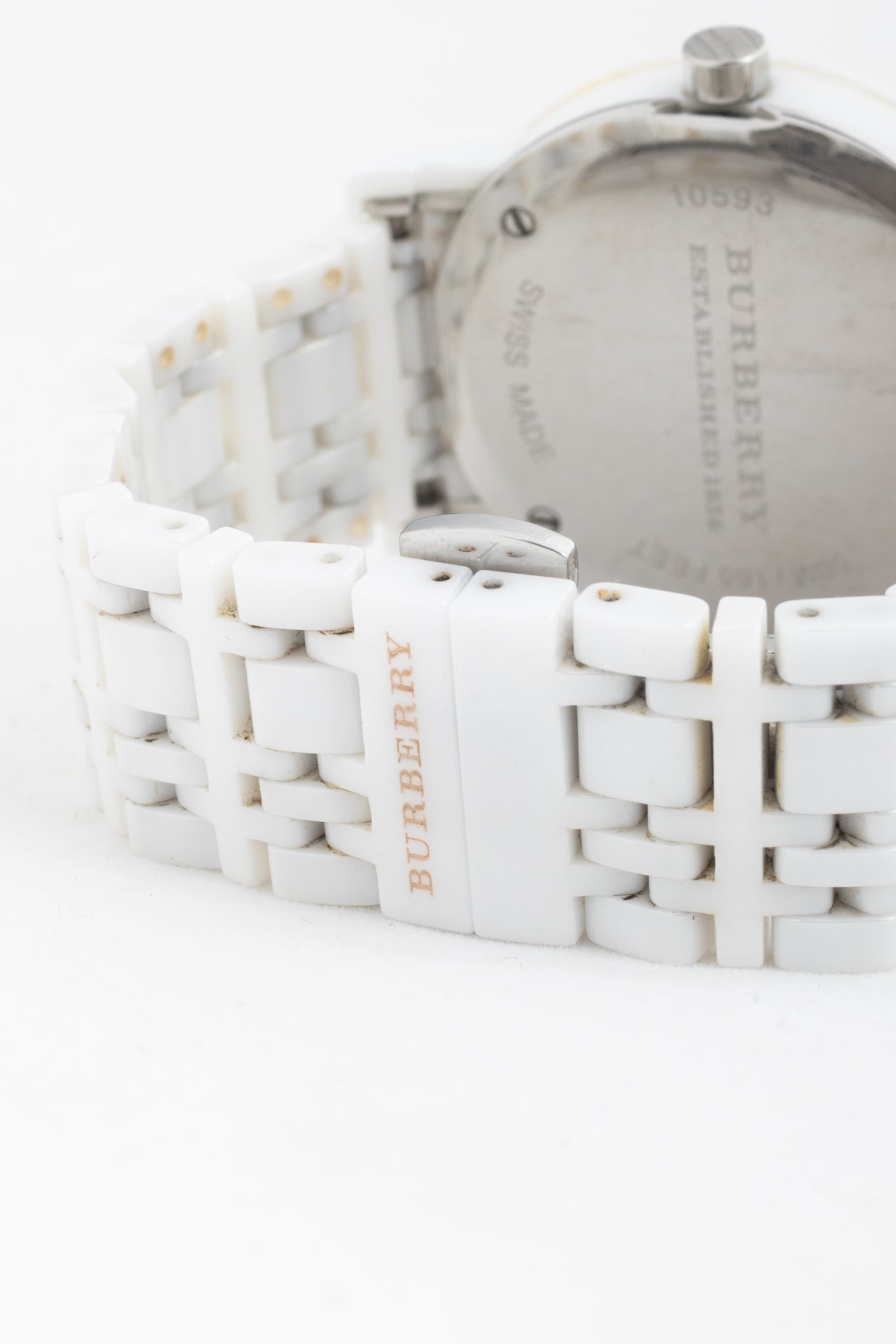 Burberry AW11 BU1870 White Ceramic Check-Dial Watch