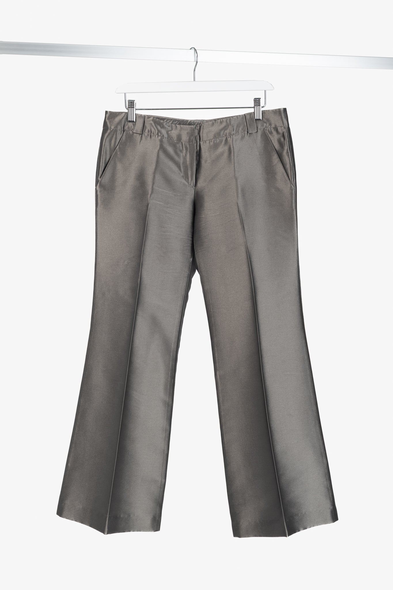 Burberry Grey Silk-Blend Taffeta Flared Trousers