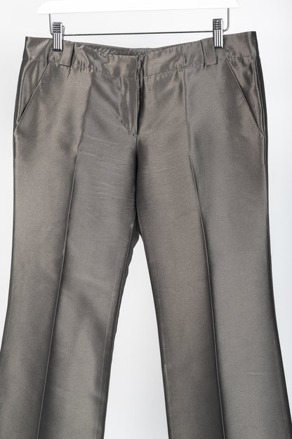 Burberry Grey Silk-Blend Taffeta Flared Trousers
