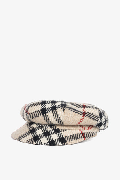 Burberry Beige Check Wool-Tweed Newsboy Cap