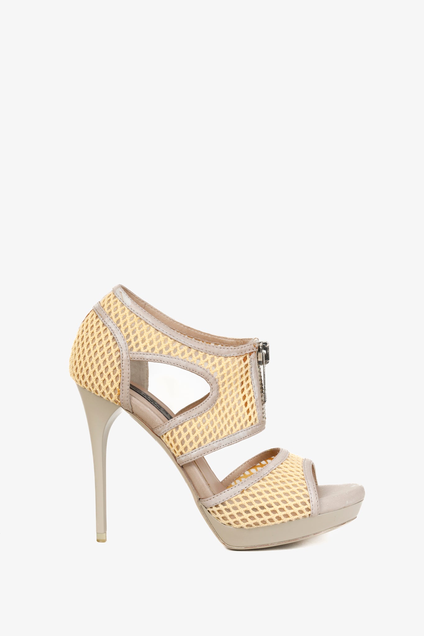 Burberry Grey Taupe Cut-Out Zipper Stiletto Heels