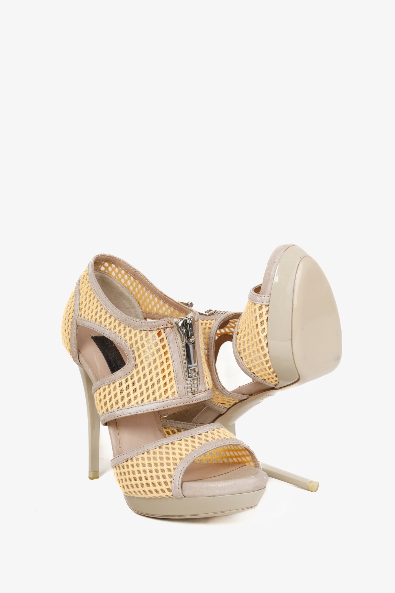 Burberry Grey Taupe Cut-Out Zipper Stiletto Heels