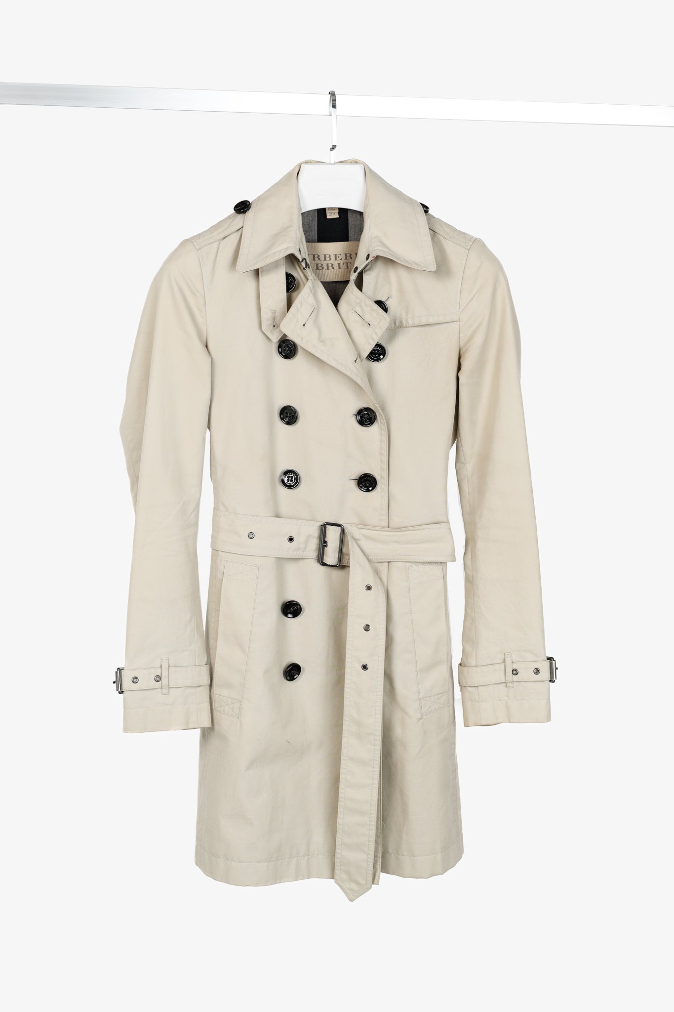 Burberry Brit Beige Belted Double-Breasted Classic Cotton Trench Coat
