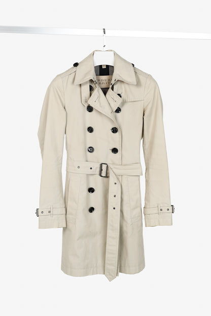 Burberry Brit Beige Belted Double-Breasted Classic Cotton Trench Coat