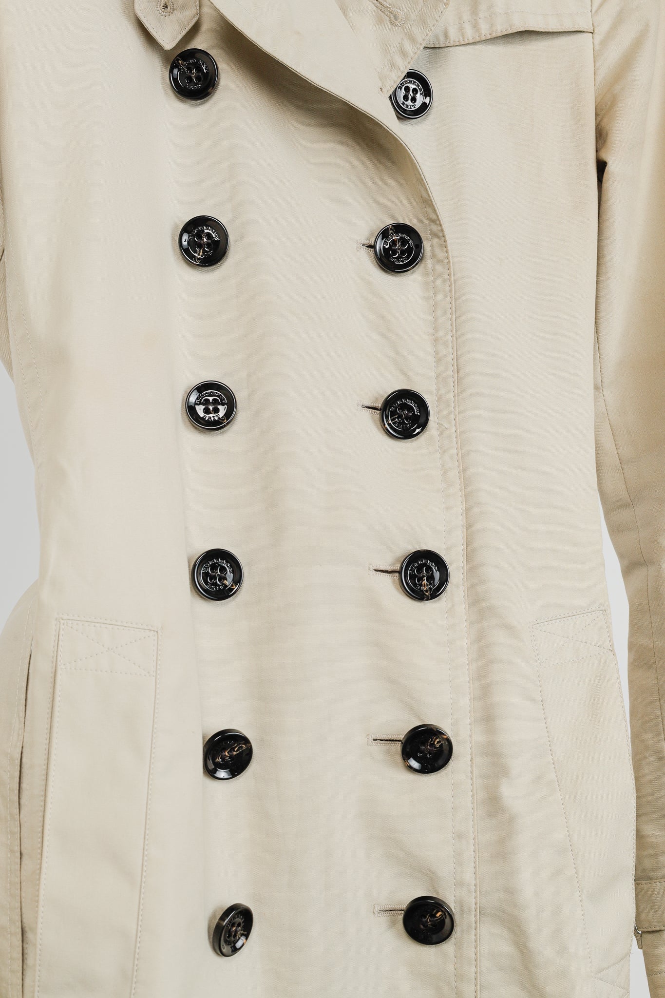 Burberry Brit Beige Belted Double-Breasted Classic Cotton Trench Coat
