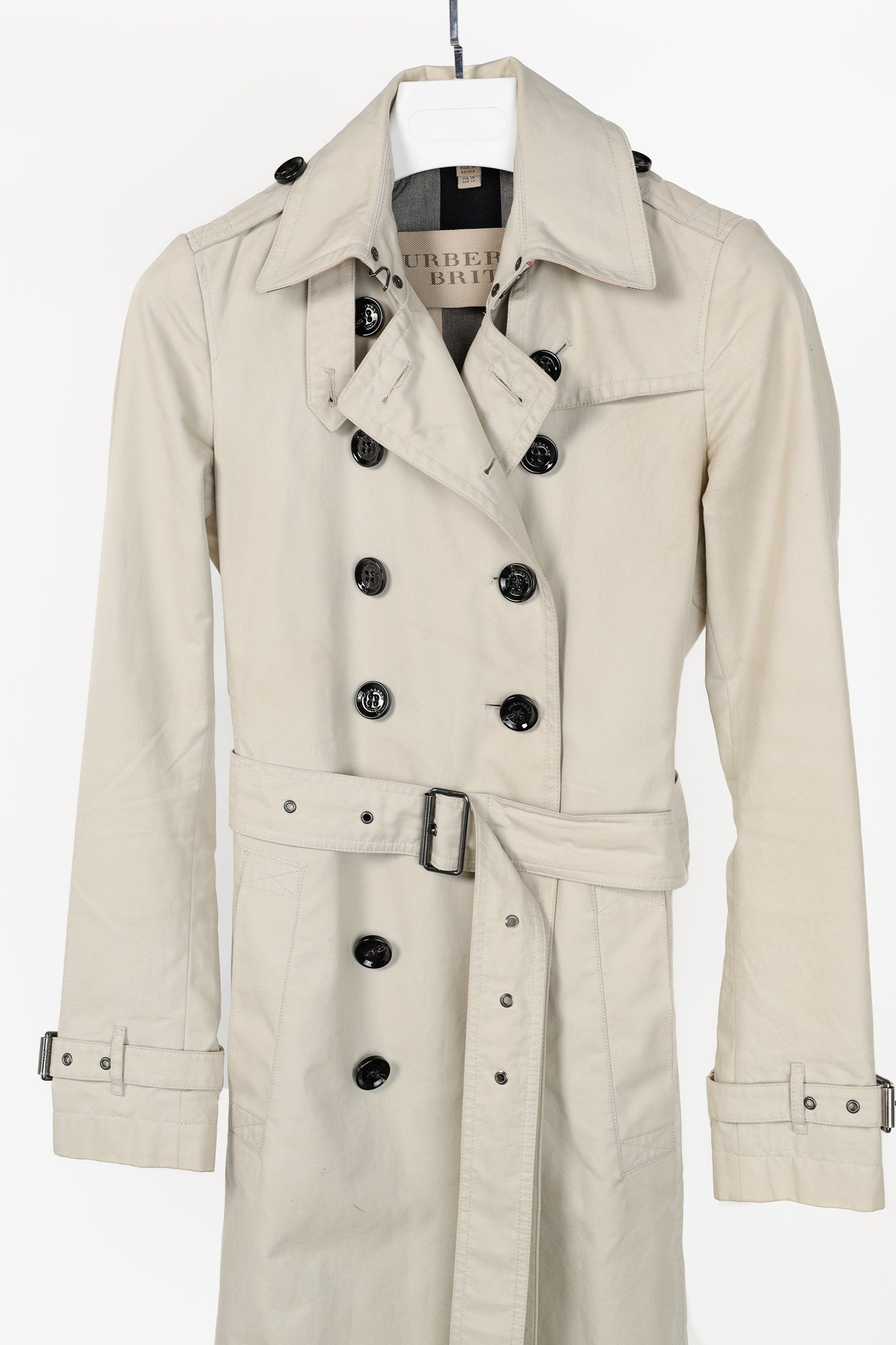 Burberry Brit Beige Belted Double-Breasted Classic Cotton Trench Coat