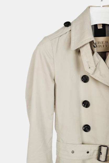 Burberry Brit Beige Belted Double-Breasted Classic Cotton Trench Coat
