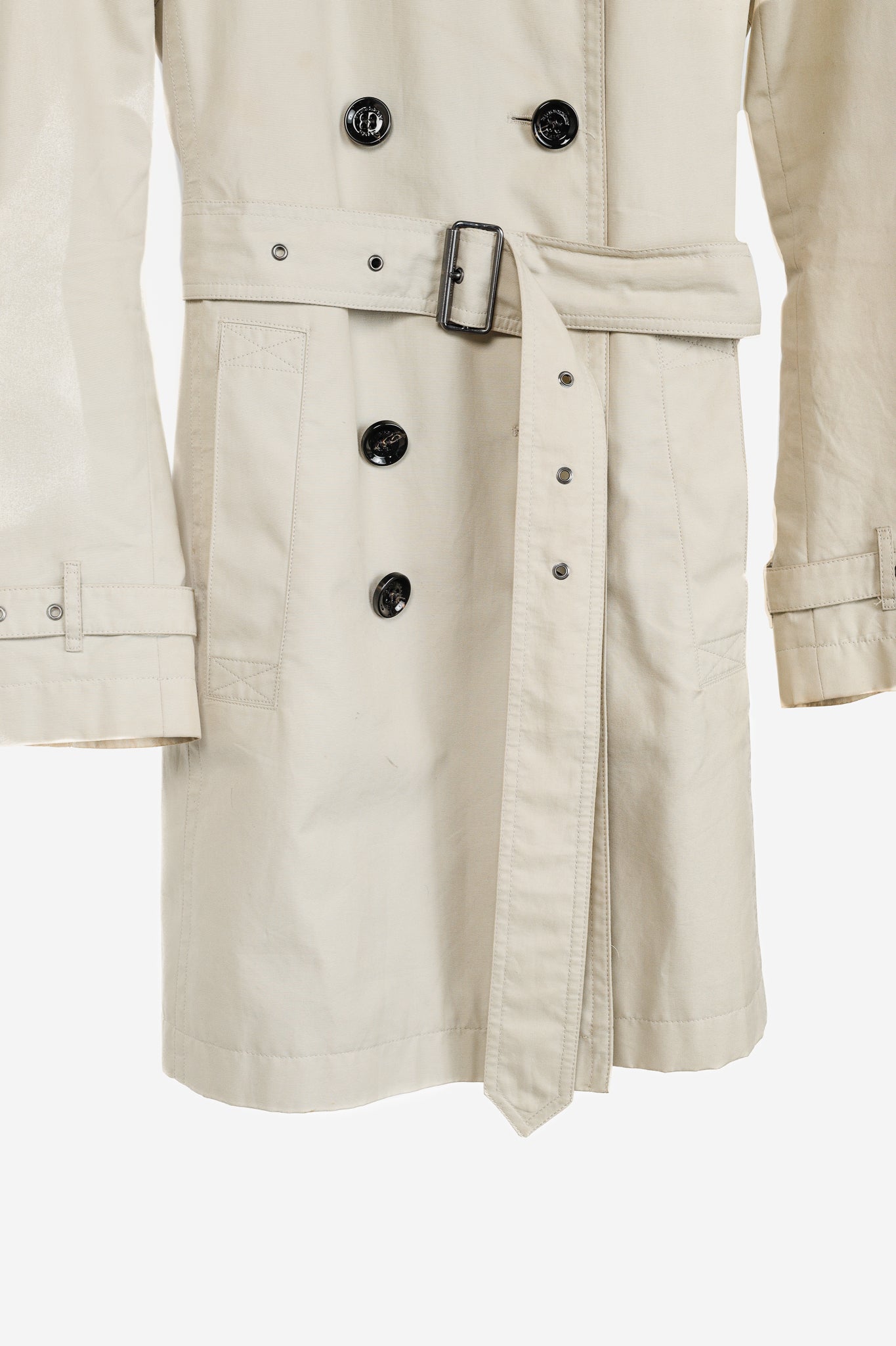 Burberry Brit Beige Belted Double-Breasted Classic Cotton Trench Coat