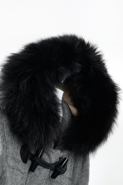 Burberry Brit Blackwell Grey Wool Fur-Trim Duffle Coat