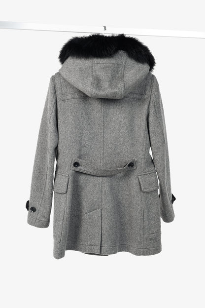 Burberry Brit Blackwell Grey Wool Fur-Trim Duffle Coat