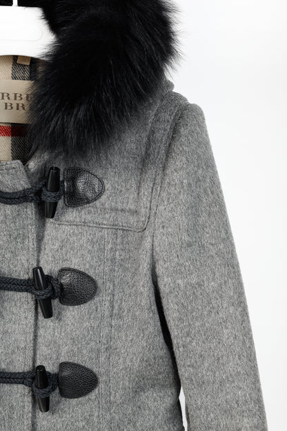 Burberry Brit Blackwell Grey Wool Fur-Trim Duffle Coat