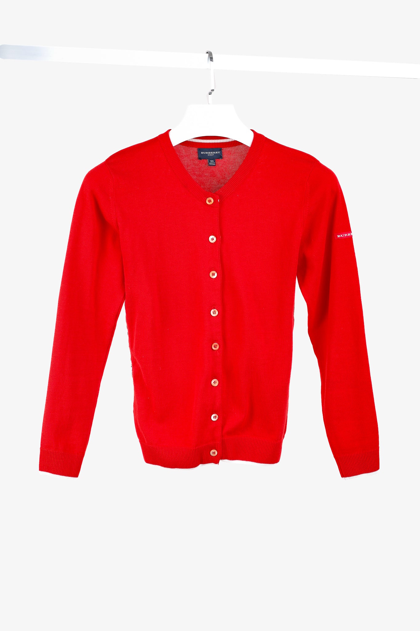Burberry Golf Check Trim Red Cotton Cardigan