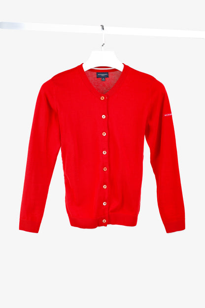 Burberry Golf Check Trim Red Cotton Cardigan
