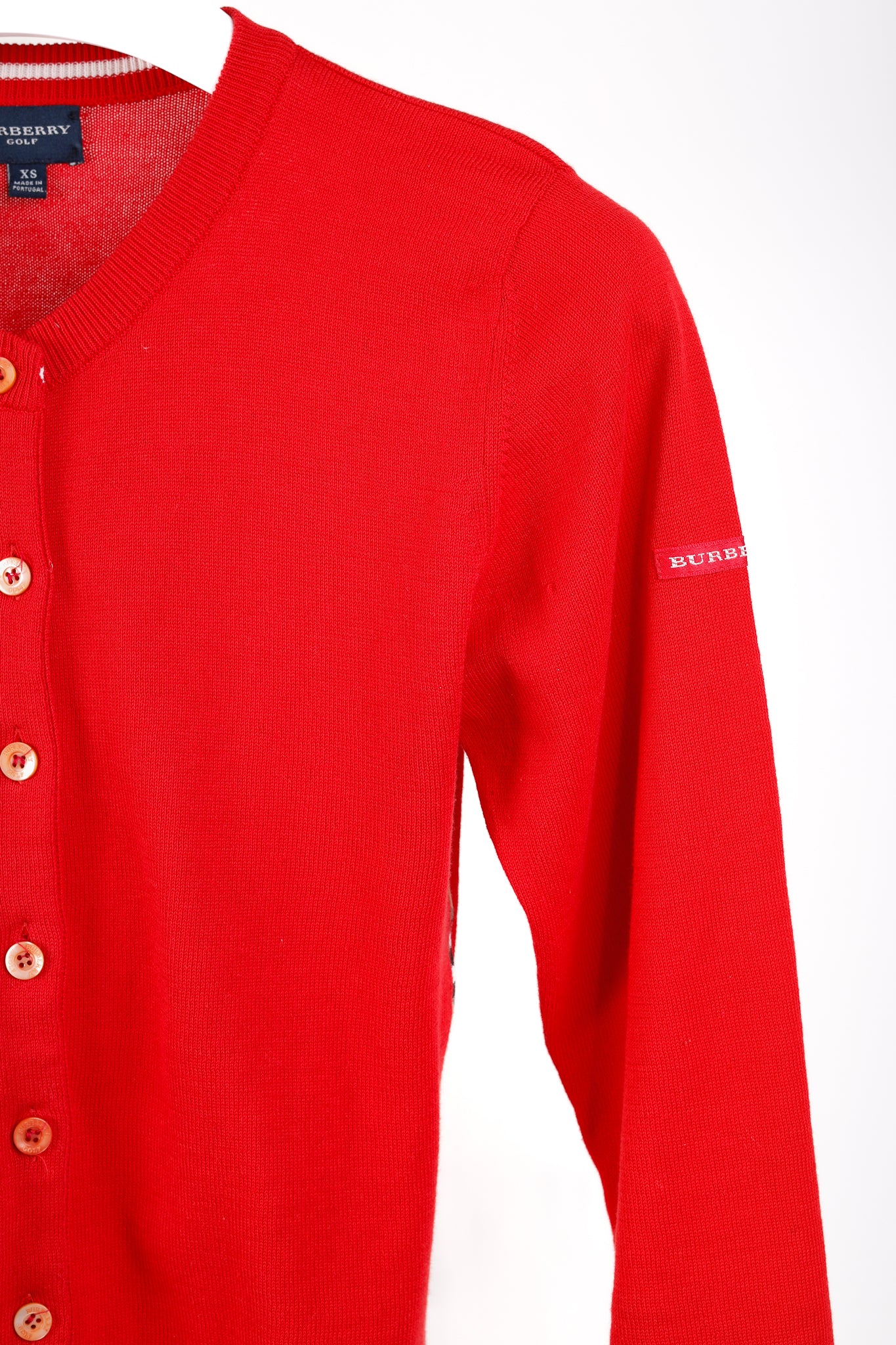 Burberry Golf Check Trim Red Cotton Cardigan