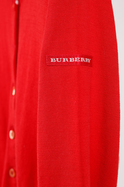 Burberry Golf Check Trim Red Cotton Cardigan