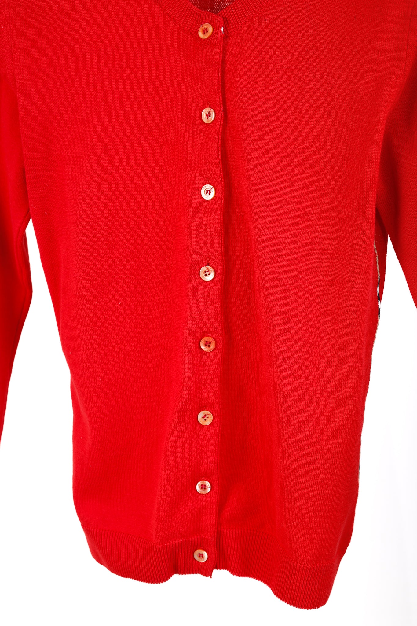 Burberry Golf Check Trim Red Cotton Cardigan