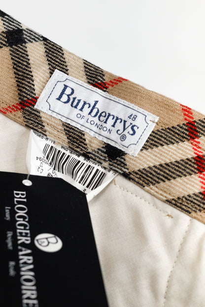 Burberry Tan Wool Check-Trim Trousers