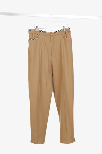 Burberry Tan Wool Check-Trim Trousers